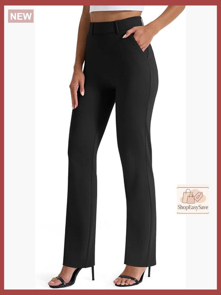 Women's Stretchy Straight Leg Work Pants With Pockets Business Casual Yoga
